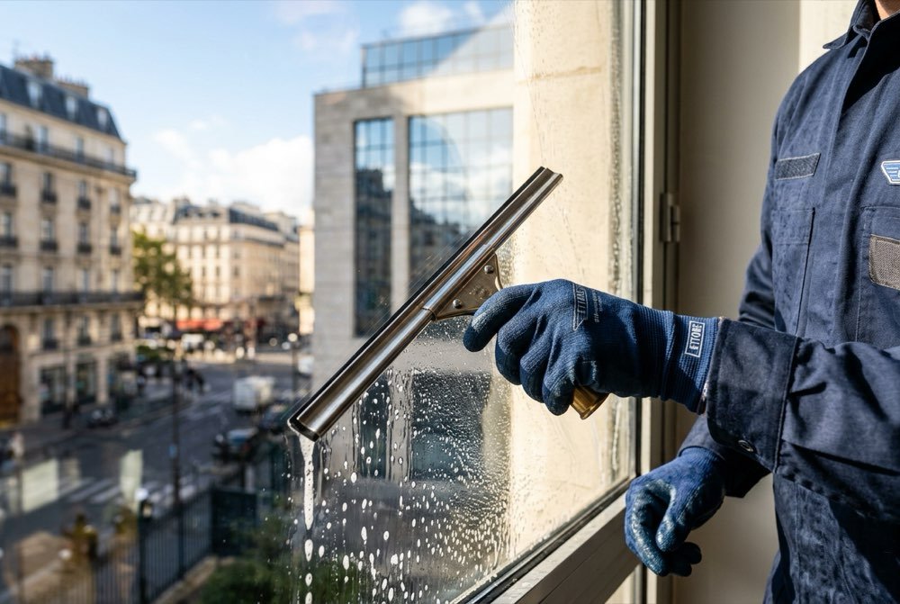 Nettoyage de vitres à la raclette Ettore par un professionnel à Lille